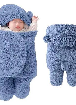 Теплая пижама для младенцев мишка 70×70см, голубой