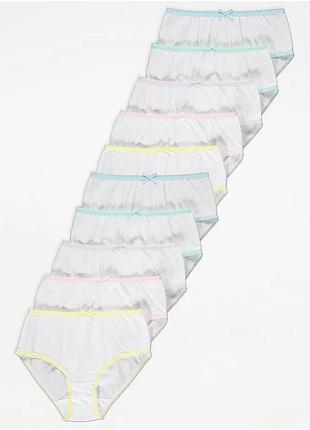 Труси для дівчинки george білі з кольоровими резинками, комплект з 10 штук, розміри 92-164
