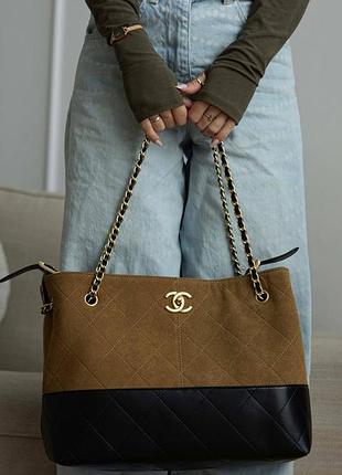 Сумочка сумка женская коричневая черная с на коже замшевая стеганая большая
