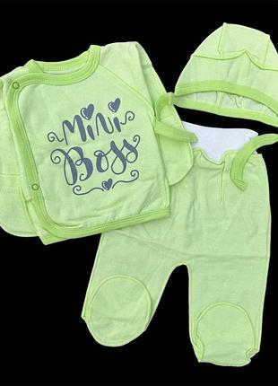 Комплект 3в1: сорочечка, повзунки, шапочка "mini boss", футер тм "ua" (56 см)
