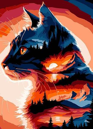 Картина за номерами stateg кіт на заході сонця на чорному фоні 30х30 см sh3030-25