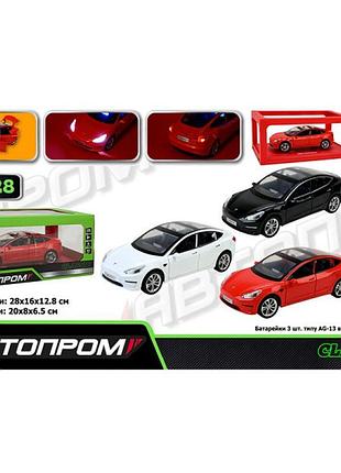 Машинка автопром tesla model 3 металлическая со светом и звуком. ap7728