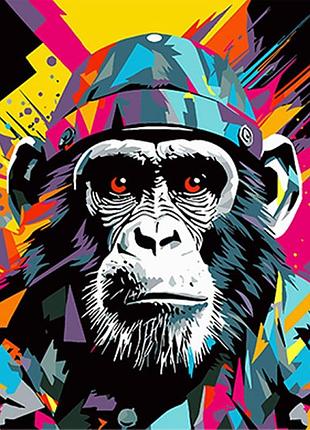 Картина по номерам stateg поп-арт военной шимпанзе на черном фоне 40х40 см av4040-42