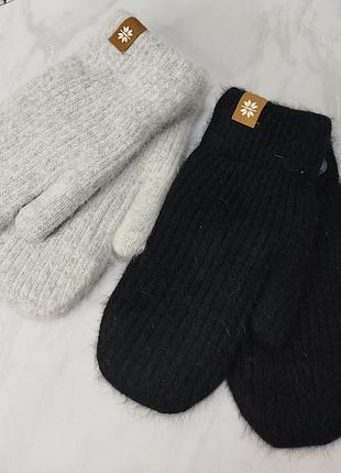 Теплые перчатки ангорка / кролик, зимние женские варежки с мехом внутри