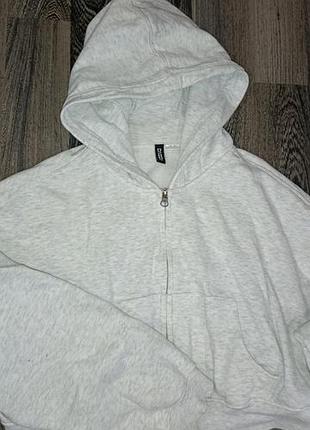 Класна тепла вкорочена кофта толстовка худі світшот меланж сіра за змійці замку розмір л можна м с оверсайз