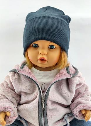 Шапка детская трикотажная двойная демисезонная детские головные уборы темно-синий (шд25) 52 размер