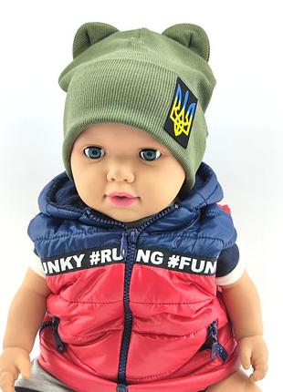 Шапка дитяча трикотажна подвійна для новонароджених головні убори хакі (шд251) 46 розмір