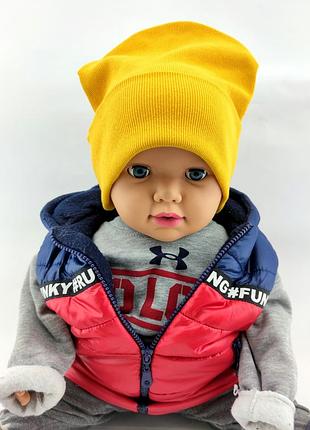Шапка дитяча трикотажна подвійна демісезонна дитячі головні убори гірчична (шд36) 52 розмір