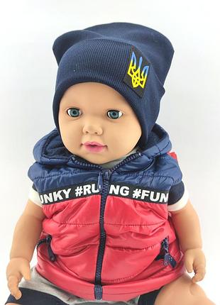 Шапка детская трикотажная двойная демисезонная детские головные уборы темно-синий (шд259) 52 размер