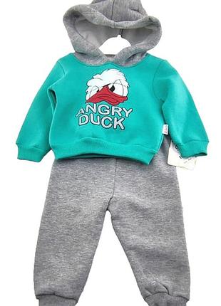 Костюм 3, 6, 9, 12 місяців туреччина літній трикотажний на байці хлопчика зелений (кднм2423) 6 місяців