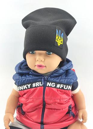 Шапка детская трикотажная двойная демисезонная детские головные уборы черный (шд260) 52 размер