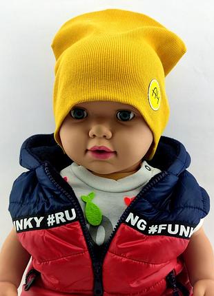 Шапка детская трикотажная двойная демисезонная детские головные уборы горчичная (шд85) 52 размер