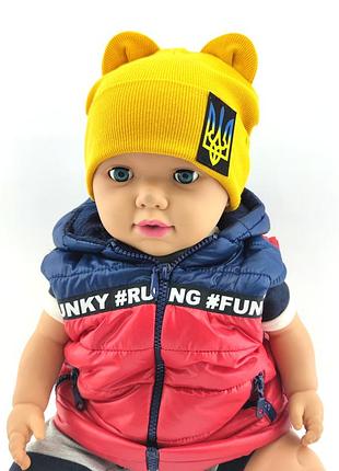 Шапка дитяча трикотажна подвійна для новонароджених головні убори гірчичний (шд254) 44 розмір