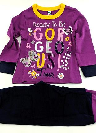 Піжама дитяча 1, 2, 3, 4 роки туреччина бавовна з довгими рукавами та принтом фіолетовий (пж4) 2 роки