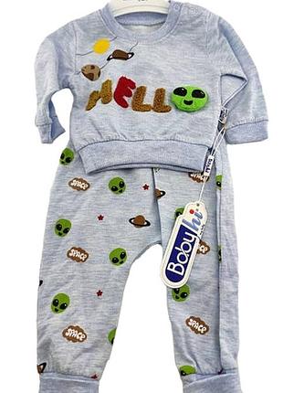 Костюм 6, 9, 12 місяців туреччина теплий трикотажний новонародженого хлопчика блакитний (кднм1218) 12 місяців