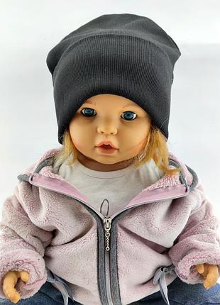 Шапка детская трикотажная двойная демисезонная детские головные уборы черная (шд31) 52 размер