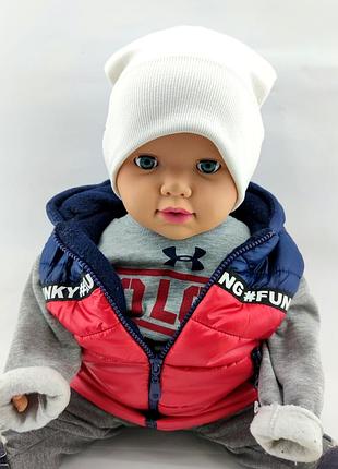 Шапка дитяча трикотажна подвійна демісезонна дитячі головні убори біла (шд38) 50 розмір