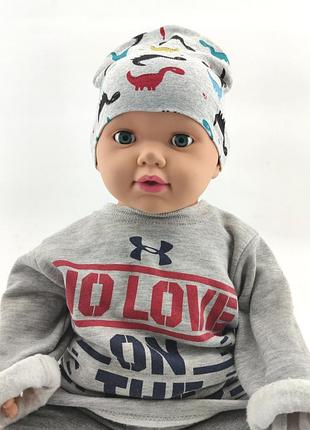 Шапка детская трикотажная двойная для новорожденных головные уборы серый (шд191)