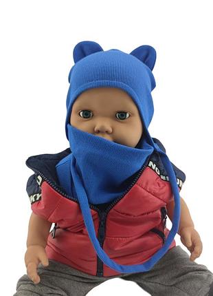 Шапка детская трикотажная двойная для новорожденных с хомутом головные уборы синий (шд397) 52 размер