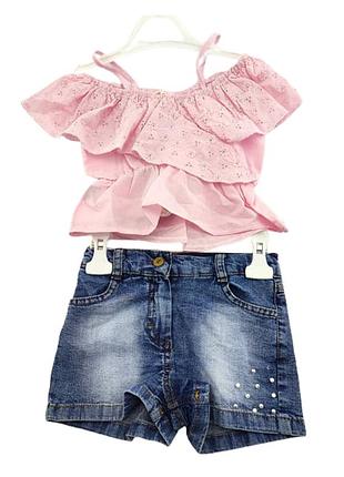 Костюм детский турция 3, 4, 5, 6 лет для девочки трикотажный с шортами летний розовый (кдм55) 5 лет