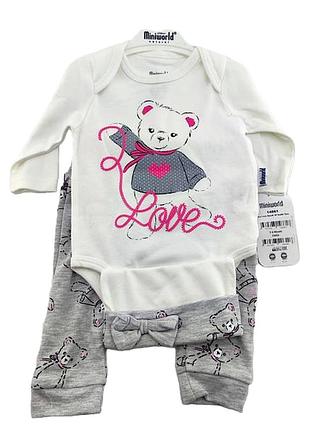 Ясельний 3, 6 місяців туреччина трикотажний для новонародженого на виписку комплект білий (кдн88) 6 місяців