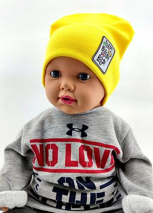 Шапка дитяча трикотажна подвійна демісезонна дитячі головні убори жовтий (шд169) 54 розмір