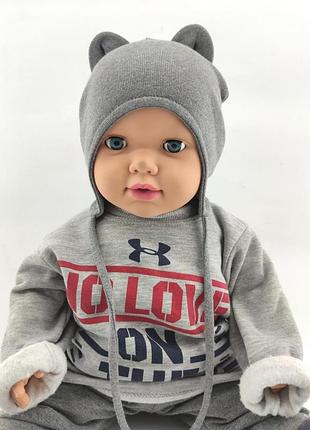 Шапка дитяча трикотажна подвійна для новонароджених головні убори сірий (шд186)