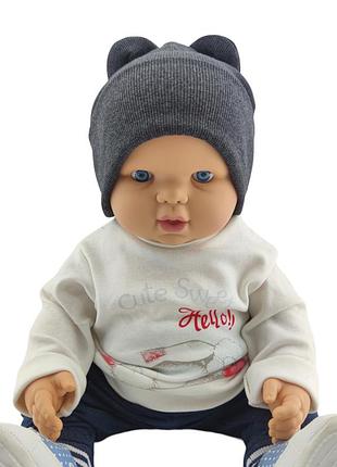 Шапка детская трикотажная двойная для новорожденных головные уборы серый (шд365) 48 размер