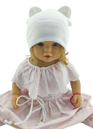 Шапка детская трикотажная двойная для новорожденных головные уборы белый (шд350) 48 размер