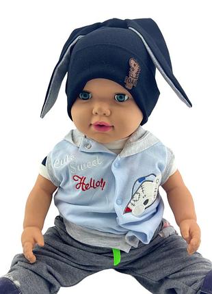 Шапка детская трикотажная двойная для ребенка головные уборы черный (шд586) 46 размер