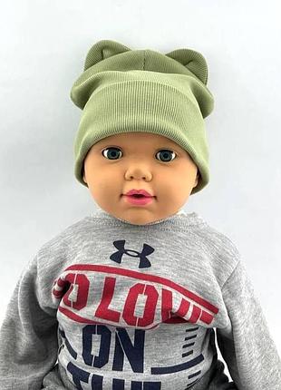 Шапка детская трикотажная двойная для новорожденных головные уборы хаки (шд262) 46 размер
