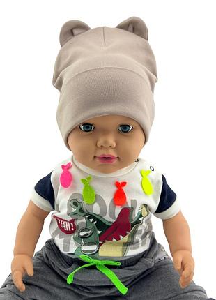 Шапка дитяча трикотажна подвійна для дитини головні убори бежевий (шд460)