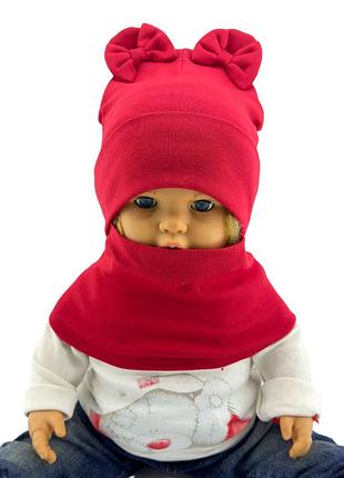 Шапка детская трикотажная двойная детская с хомутом головные уборы красный (шд523) 46 размер