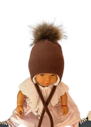 Детская альпака шапка теплая с флисом на завязках детские головные уборы 52 размер