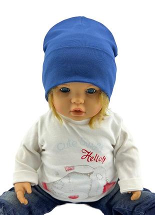 Шапка дитяча трикотажна подвійна демісезонна дитячі головні убори синій (шд536) 48 розмір