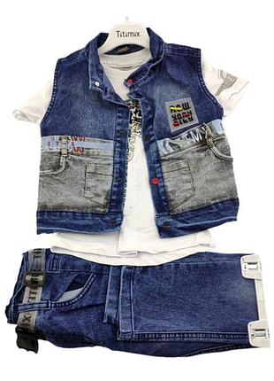 Дитячі костюми 1, 3, 4 роки туреччина літній із шортами джинсовий для хлопчиків (кд18)