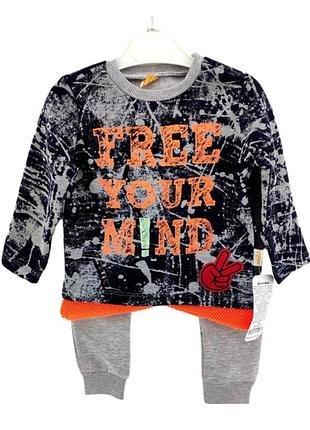 Дитячий спортивний костюм 2, 4, 5 років туреччина теплий на флісі для хлопчиків сірий (кд64) 5 років