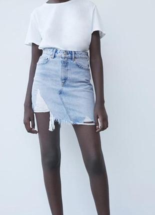 Спідниця джинсова коротка юбка з розрізами необробленим краєм