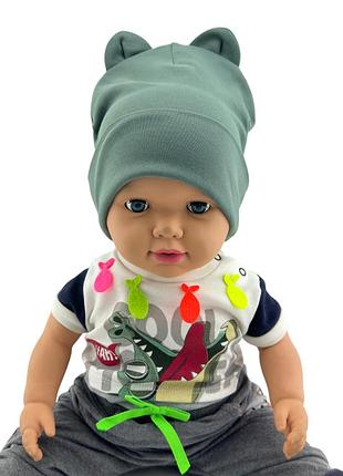 Шапка детская трикотажная двойная для ребенка головные уборы хаки (шд454) 46 размер