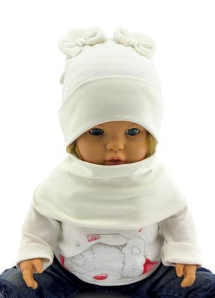 Шапка дитяча трикотажна подвійна дитяча з хомутом головні убори молочний (шд527) 44 розмір