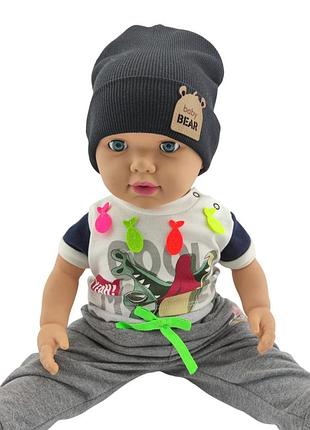 Шапка дитяча трикотажна подвійна демісезонна дитячі головні убори чорний (шд430) 50 розмір