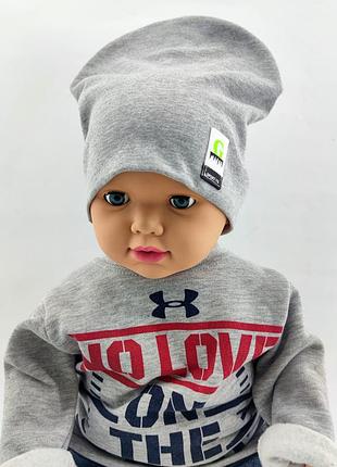 Шапка детская трикотажная двойная головные уборы детские головные уборы серая (шд169) 50 размер