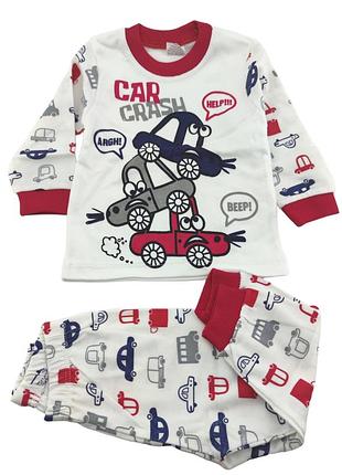 Піжама дитяча 1, 2 роки туреччина бавовна з довгими рукавами біла (пжм3169) 2 роки