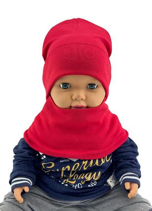 Шапка дитяча трикотажна подвійна демісезонна з хомутом дитячі головні убори червоний (шд569) 48 розмір