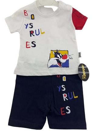 Костюм 6, 9, 12, 18 місяців туреччина літній на хлопчика для новонародженого білий (кднм2460) 12 місяців