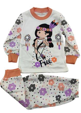 Піжама дитяча 1, 2 роки туреччина бавовна з довгими рукавами та принтом біла (пж110) 2 роки