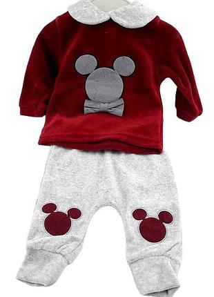 Спортивний костюм 0, 3, 6, 9 місяців трикотажний для новонародженого хлопчика бордовий (кднм80)