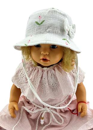 Панама дитяча 46, 48, 50, 52, 54 розмір бавовна для дівчинки панамка головні убори білий (пд317) 54 розмір