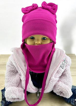 Шапка дитяча трикотажна подвійна для новонароджених з хомутом головні убори малиновий (шд600) 54 розмір