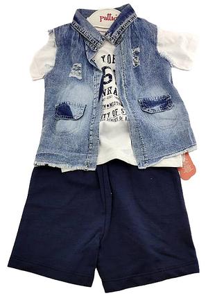 Костюм 6, 9 месяцев турция летний трикотажный для новорожденного мальчика синий (кднм54) 9 месяцев